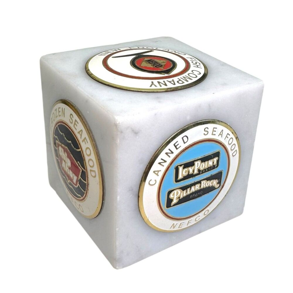 Vintage Marble Cube NEFCO Paperweight Fishing‎ Seafood Companies Advertisement